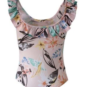 NWT BCBG floral, ruffle bodysuit